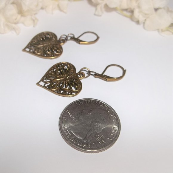 Earrings Bronze Heart Butterfly Dangle Drop Earrings Set Earring Boho NWT A176 - Picture 5 of 8